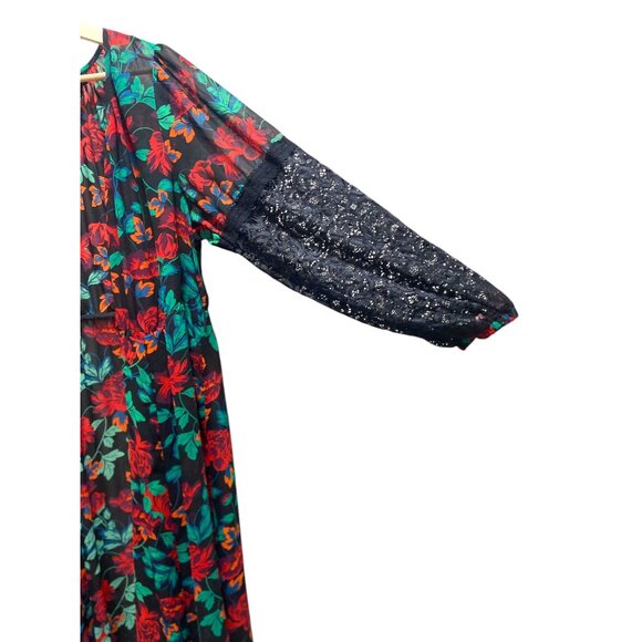 Torrid Floral Chiffon Long Duster Green Size 1X Bohemian Coastal Festival Hippie - Picture 8 of 13